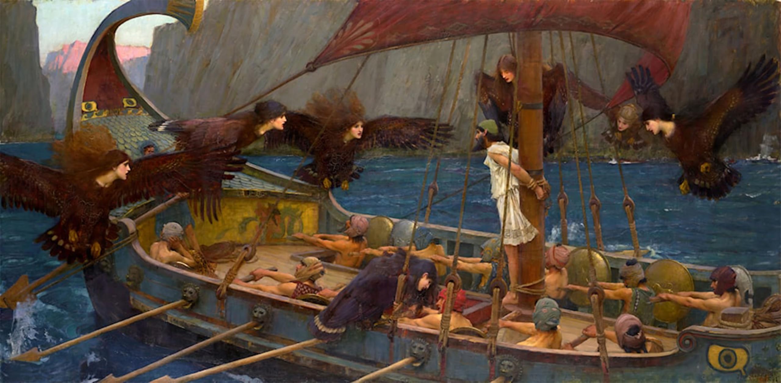 RZHRHJES Famous Painting Poster Art Canvas Print Retro Picture Ulysses and the Sirens by John William Waterhouse Poster Wall Art for Office Decor 60x90cm