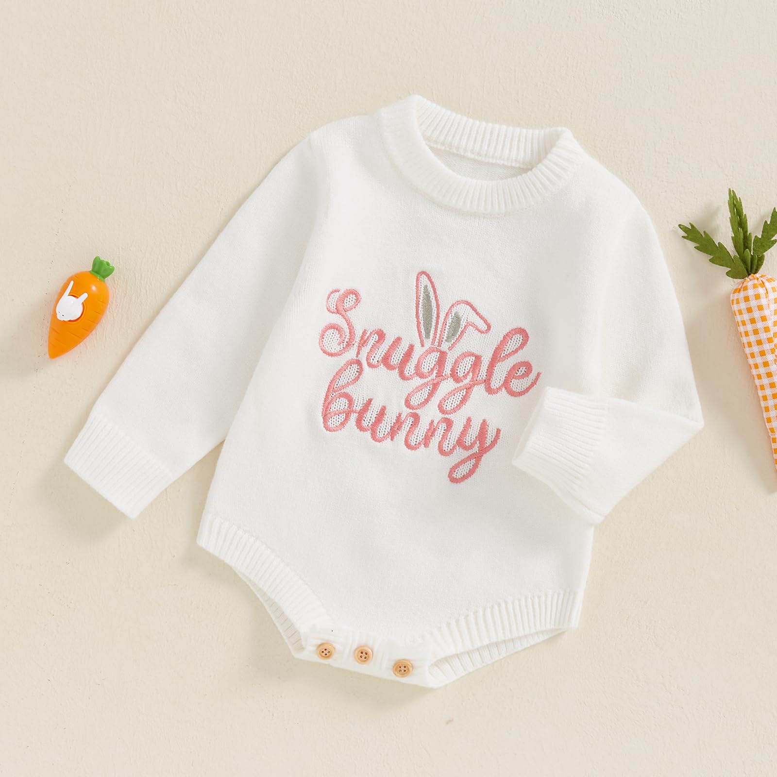Baby Girl Boy Easter Outfit Newborn Bunny Sweater Bubble Romper Infant Knit Pullover Toddler Knitwear Top Clothes (A Bunny White, 6-12 Months)