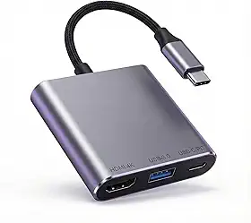 Adaptador USB-C 3 em 1 - HDMI 4K, USB 3.0 e USB-C Tipo C (PD) – Dock Hub para TV, Celular, Switch e Notebook | OTG