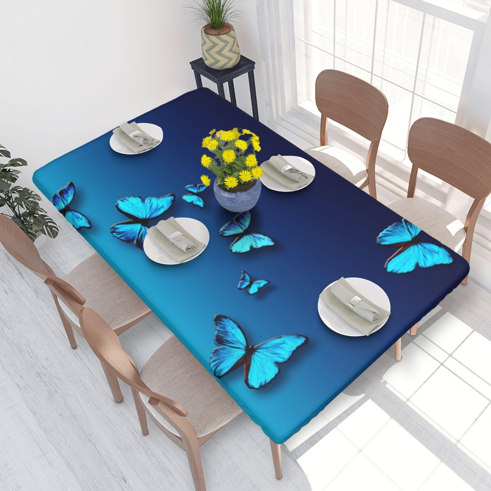 BNVSADC Beautiful blue butterfly Printed 4FT Tablecloth 122x76 CM Polyester Kitchen Water Resistant Table Cloth Dining Table Decoration Table Covers