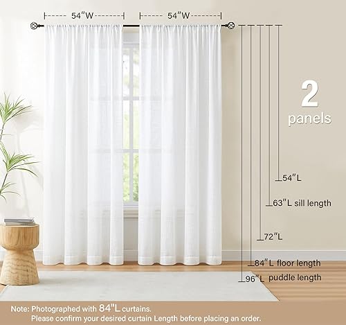 Miniatura 6 de Treatmentex Cortinas traslúcidas blancas para dormitorio, sala de estar, no se transparentan, juego de cortinas texturizadas de lino para ventana,