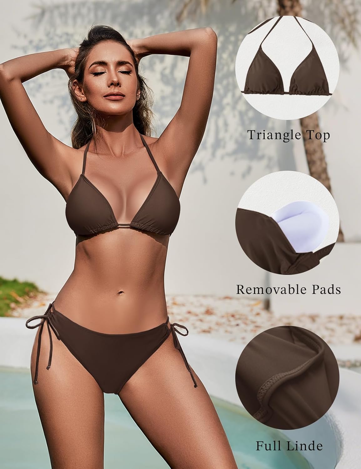 Women's Triangle Bikini Top String Push up Padded Halter Bathing Suit Top - Image 4