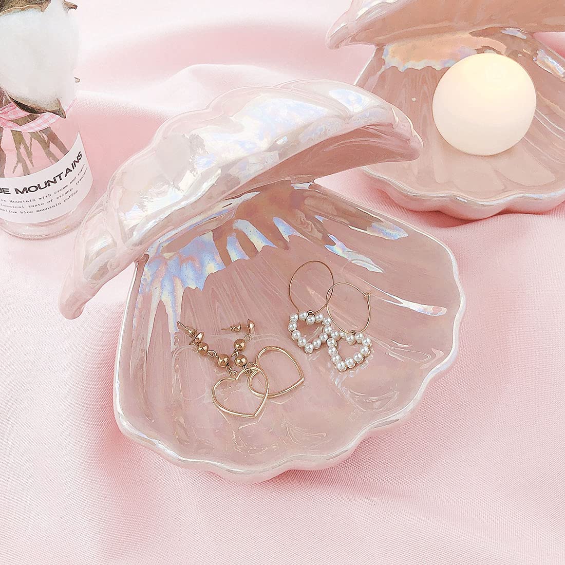 Shell Pearl Light, ceramiczna lampa na biurko, ornament, stolik nocny, dekoracyjna lampa na baterie, do spania, lampka nocna do domu, pokoju dziecięcego, sypialni, dekoracja (kolor biały)