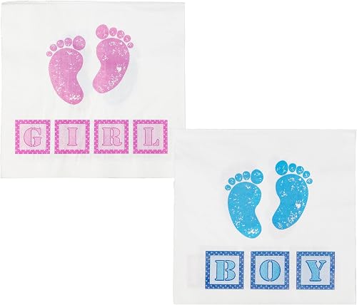 Iconikal 75-Count Gender Reveal Party Napkins, Two Sided, Boy or Girl Baby, Dinner Size
