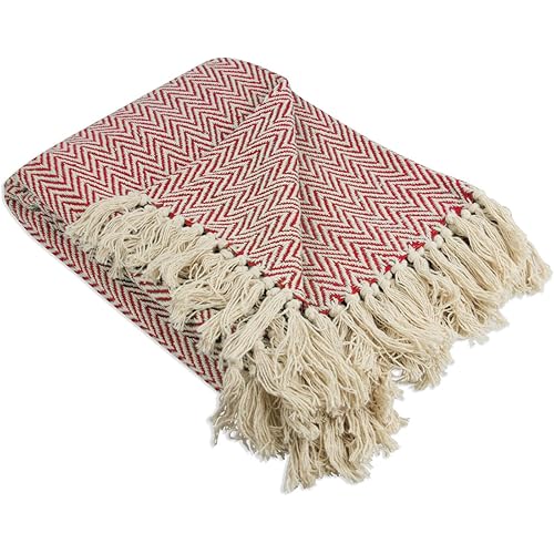 DII Chevron Throw Collection Handloomed Cotton, 50x60, Tango Red