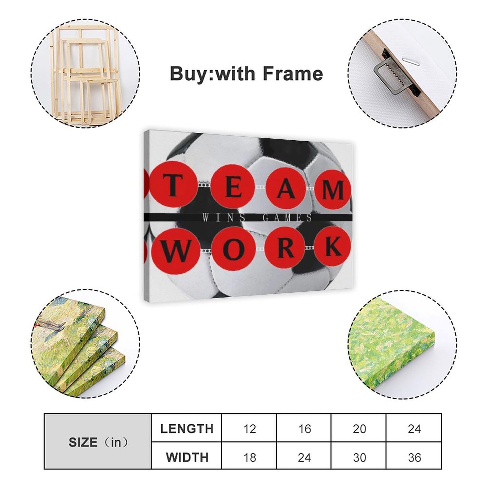 Poster su tela motivazionale con il lavoro di squadra vince partite di calcio, decorazione per camera da letto, ufficio, cucina, regalo, 50 x 75 cm