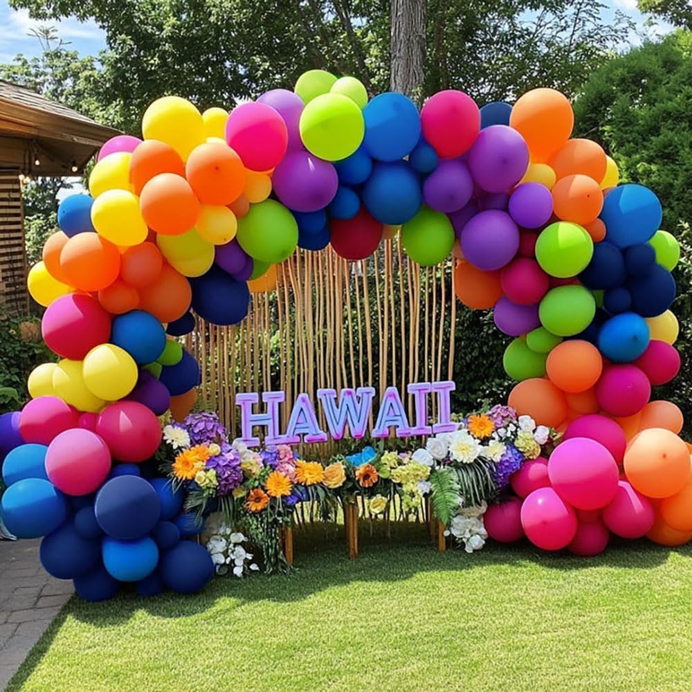 Colorful Balloon Garland Kit - Double Stuffed Pastel Pink Orange Yellow Green Balloons Navy Blue and Purple Pastel Balloon Arch for Birthday Baby Shower Fiesta Unicorn Princess Party Decoration