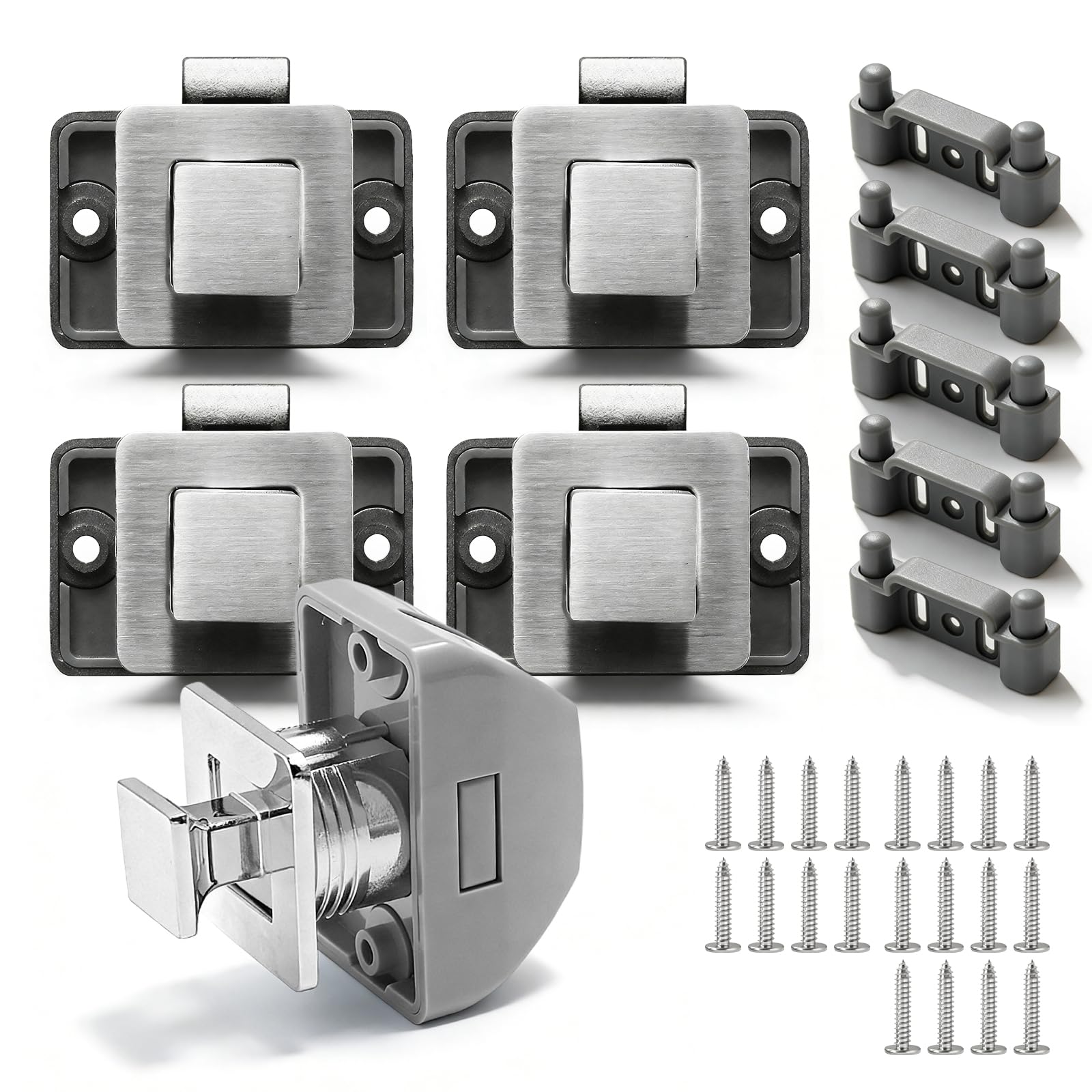 BORDEAG Serratura A Pulsante,5 Pezzi Caravan Push Lock,per Serratura Armadio,Push Lock Serratura Chiusura A Pulsante per Camper,Barche,Yacht,Spessore del Pannello da 12 A 20MM,Facile Installazione