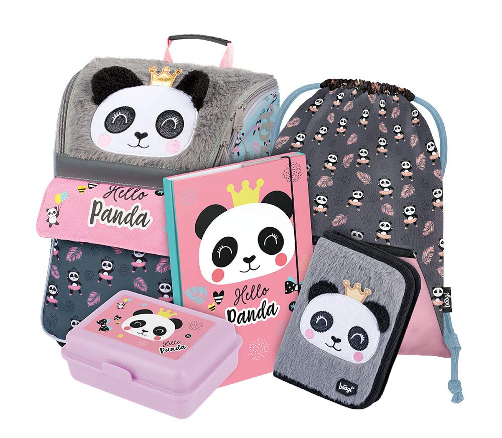 Baagl Schulranzen Mädchen Set 5 Teilig - Zippy Schultasche ab 1. Klasse - Grundschule Ranzen mit Brustgurt - Ergonomischer Schulrucksack