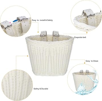 Kid's Bicycle Basket Streamers Set, Children's Bike Handlebar Wicker Basket with Colourful Bike Streamers Bell and Stickers, Bike Decoration Accessories Kit for Girls