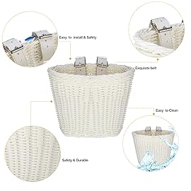 Kid\'s Bicycle Basket Streamers Set, Unicorn Children\'s Bike Handlebar Wicker Basket, Girls bike basket front Bike Decoration Accessories Kit for Girls (White)