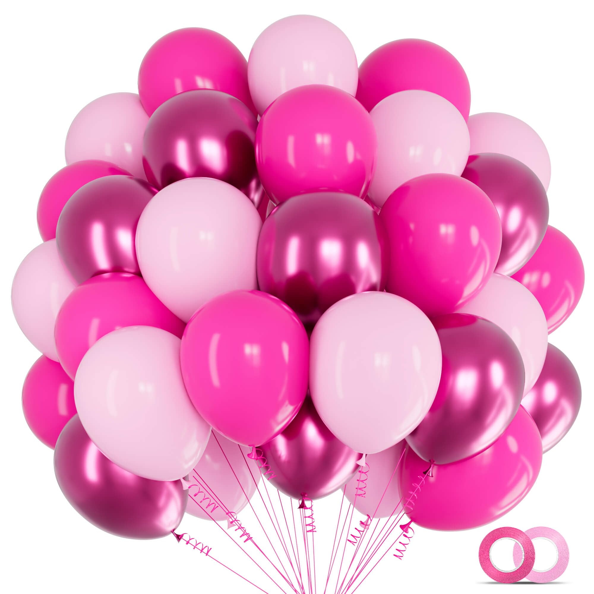 Różowe balony metaliczne, 60 szt. 30 cm różowy balon lateksowy i ciemnomagenta balony na urodziny, baby shower, dekoracje imprezowe księżniczki