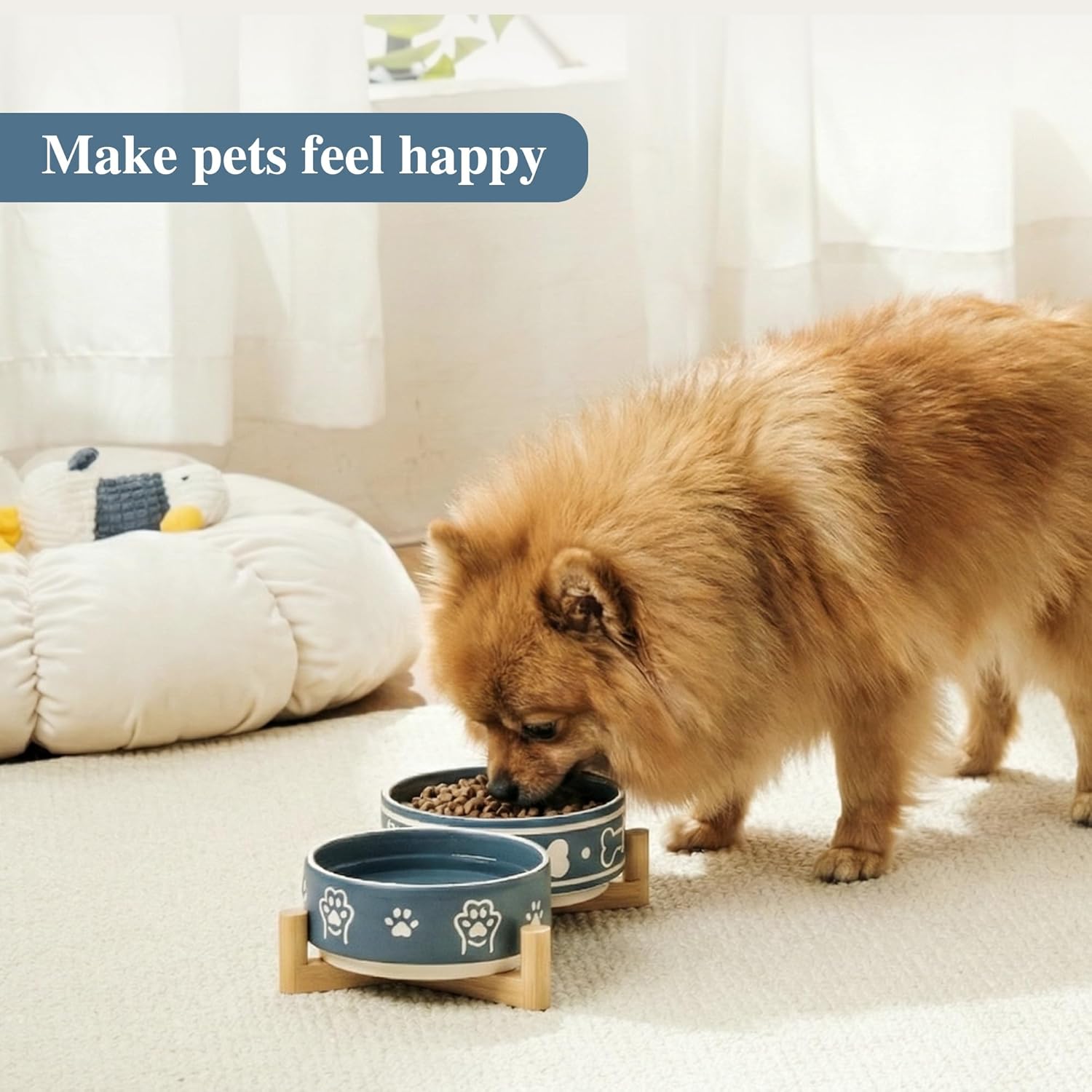 Dog Bowls Set with Stand, 1.5 Cups Ceramic Puppy Bowls for Dogs, Dual Dog Food and Water Bowls with Bone Pattern,Weighted Non-Slip Base (S-1.5 Cups) - Image 6