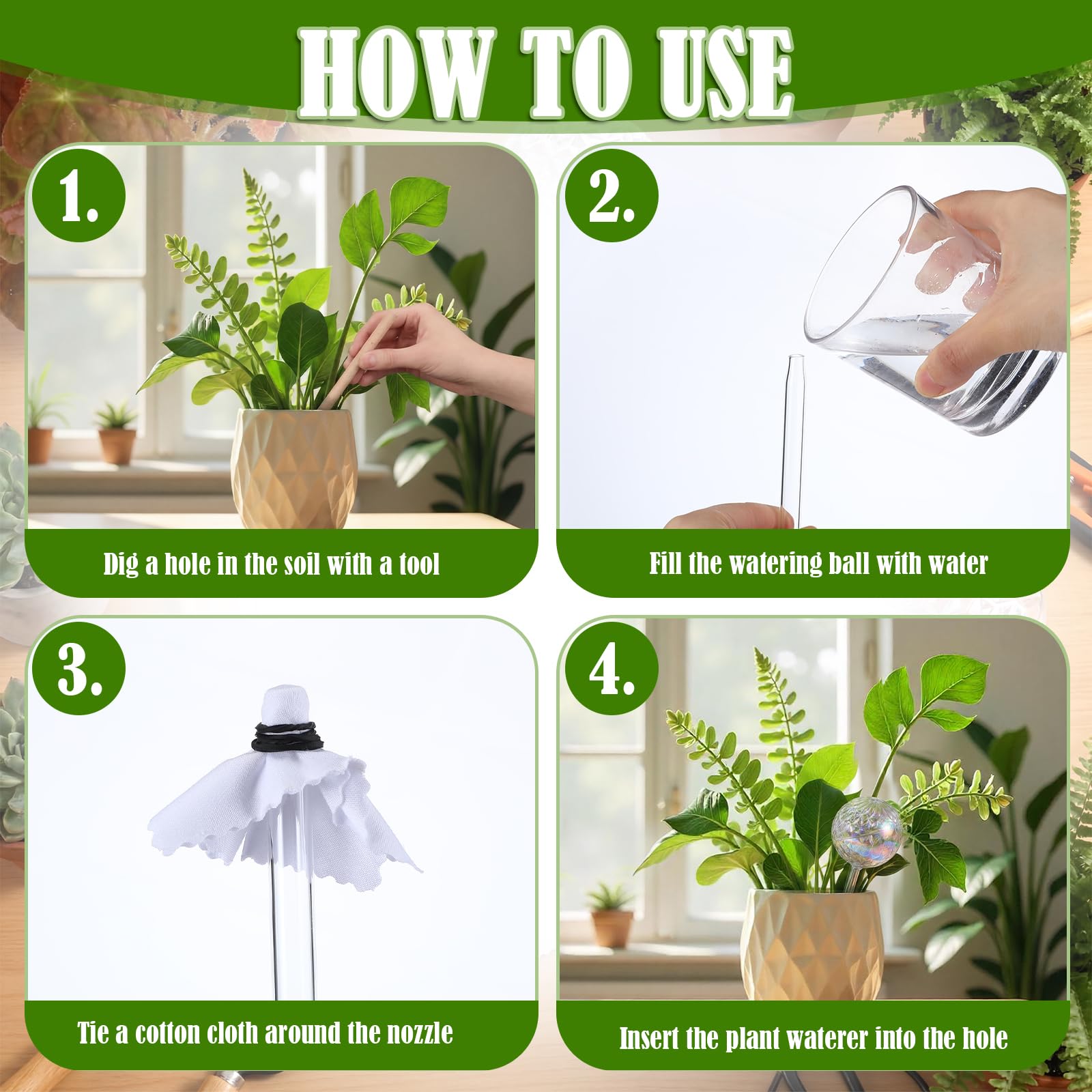 Thenshop Lot de 6 globes d'arrosage de plantes de 481,9 g - 2 semaines - Grand dispositif d'arrosage automatique - Ampoules en verre irisé avec accessoires complets - Irrigation goutte à goutte