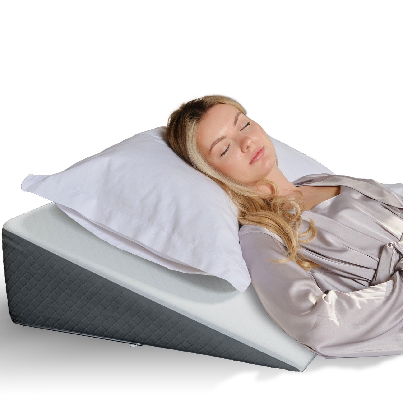 Bettkeilkissen mit Memory-Schaum-Oberseite | Stilvoller schicker Jacquard-Bezug | Keilkissen zum Schlafen und Säure-Reflux, Sodbrennen und GERD Kissen