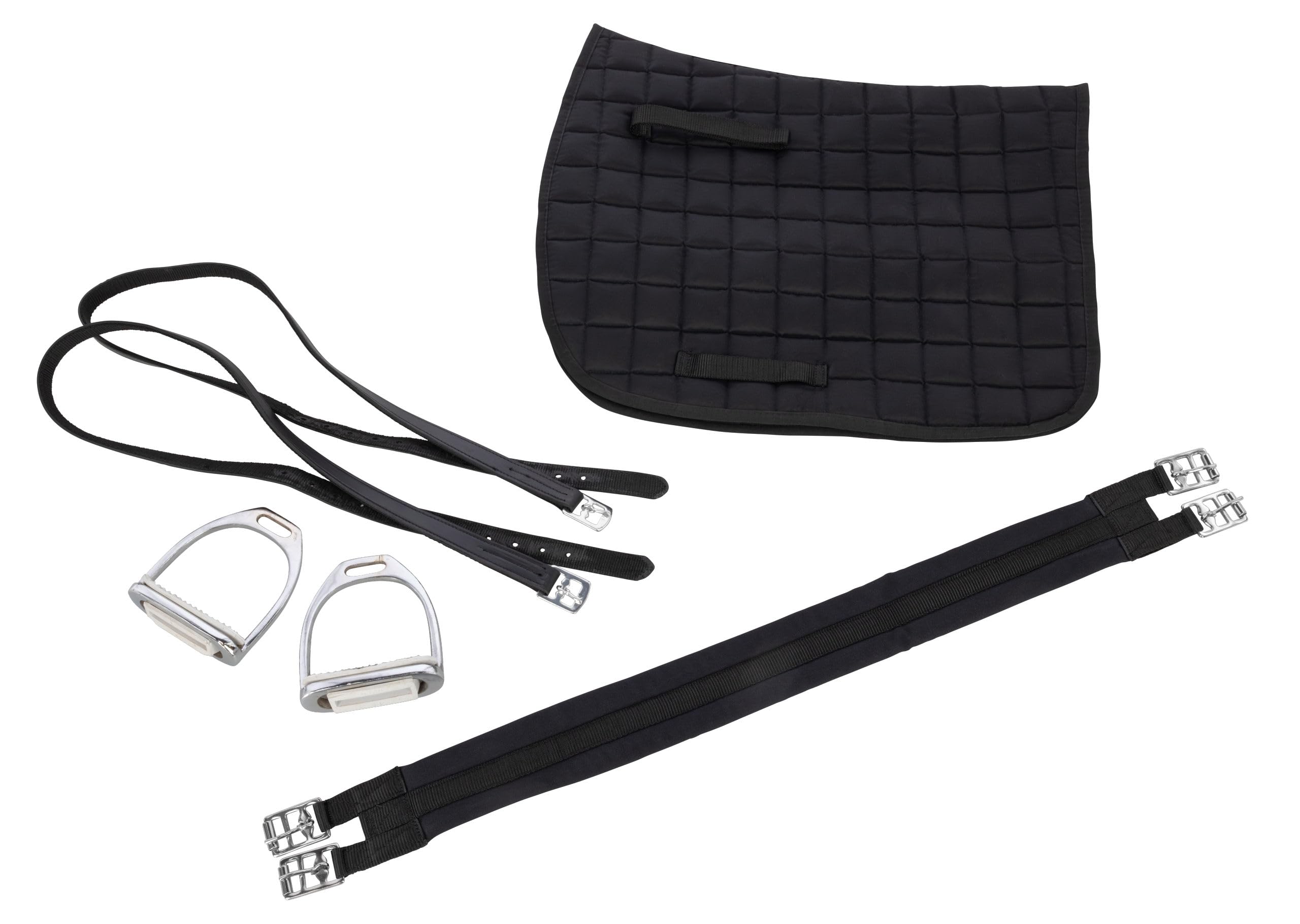 Covalliero Juego de Silla de Montar, versatilidad, Negro, 17,5 Pulgadas, Ancho de la Silla 30,5 cm, Longitud de la cincha 125 cm, cómodo, Buen Ajuste, Incluye Silla y Mantilla | Versatilidad, Ancho de la Silla 30,5 cm, Longitud de la cincha 125 cm, Cómodo