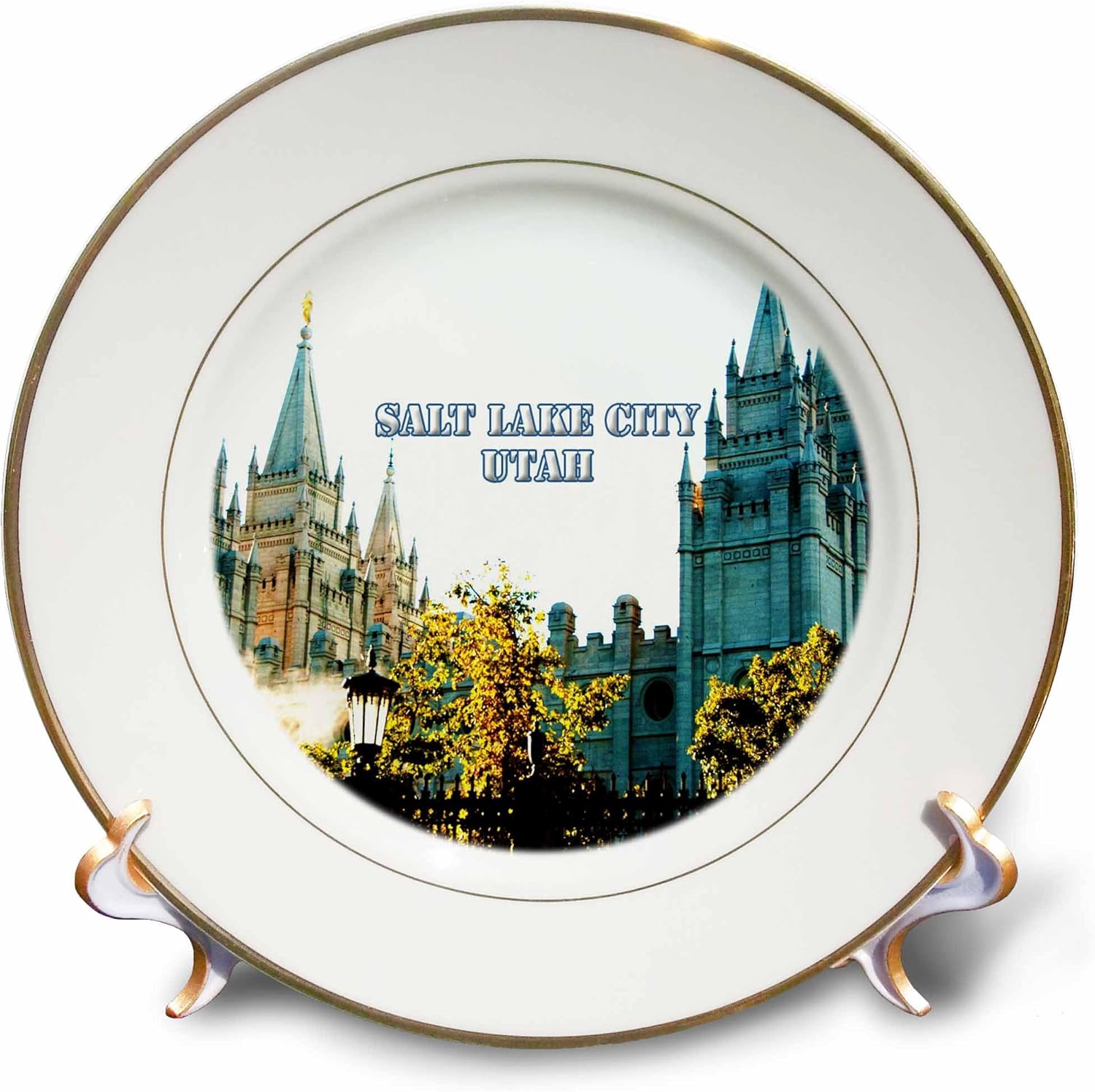 3D Rose cp_253646_1 The Salt Lake City LDS Temple with Spires Reaching to The Sky Porcelain Plate, 8"