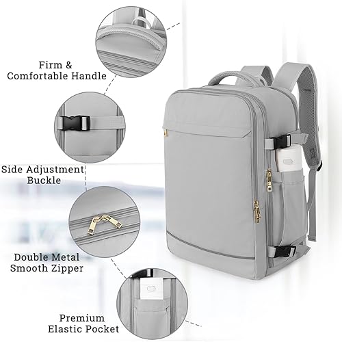 Miniatura 5 de Sinaliy Mochila de viaje grande para mujeres y hombres, mochila de transporte aprobada por vuelo de 40L, Gris, Mochilas de viaje