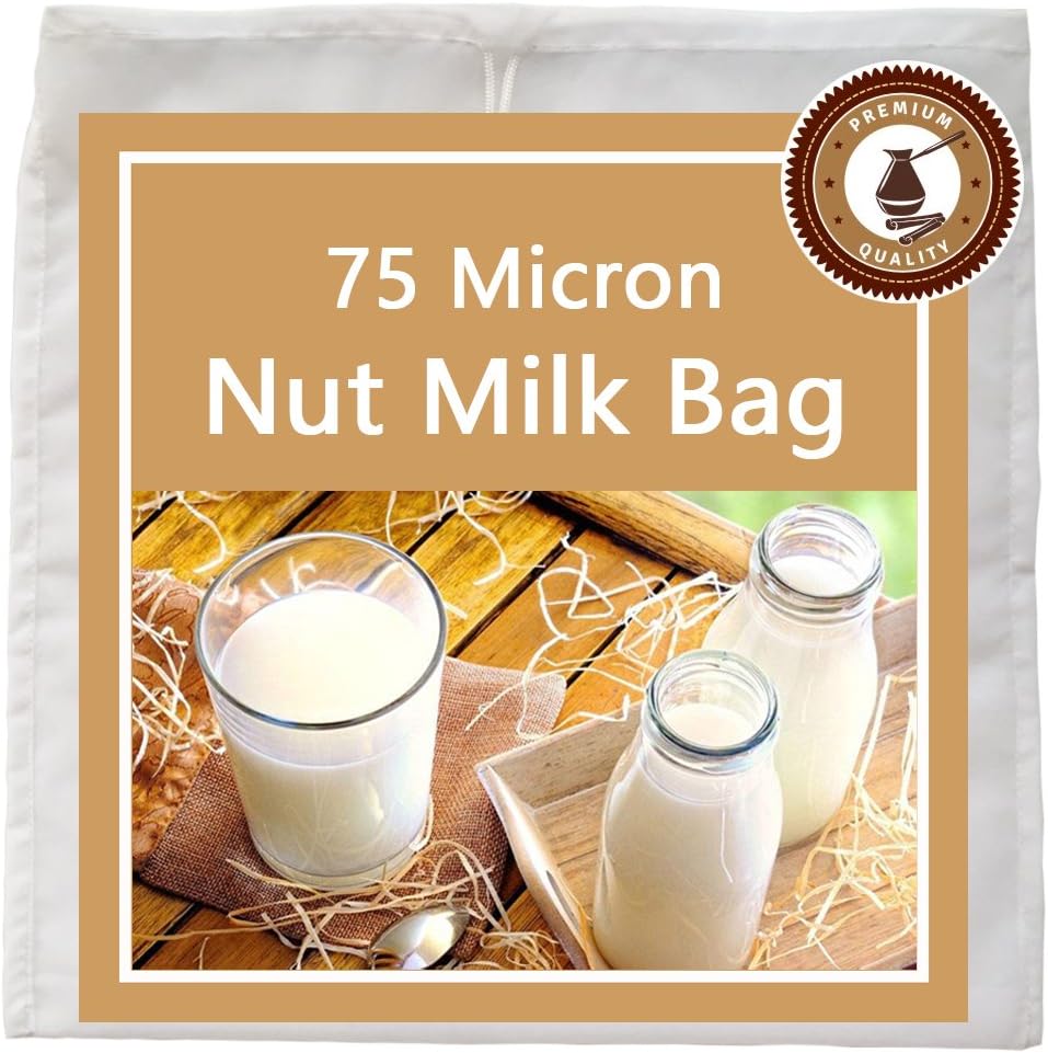 75 Micron - Premium Quality Nut Milk Bag - Extra Ultra Fine - 12X12 Inches - Seamless Bottom with Drawstring, BPA-Free Food Grade Nylon Mesh, Cold Brew Coffee Bag, Cheesecolth, Juice And Tea Filter