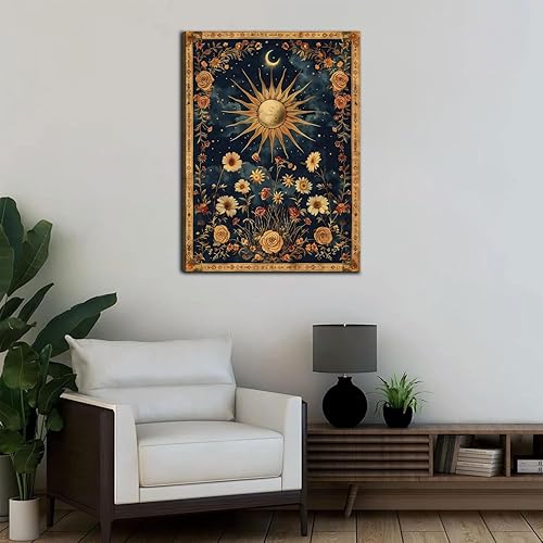 Miniatura 6 de Lienzo celestial de sol y luna, arte para pared, tarot, luna creciente, decoración de pared, cuadros góticos de flores silvestres, impresiones