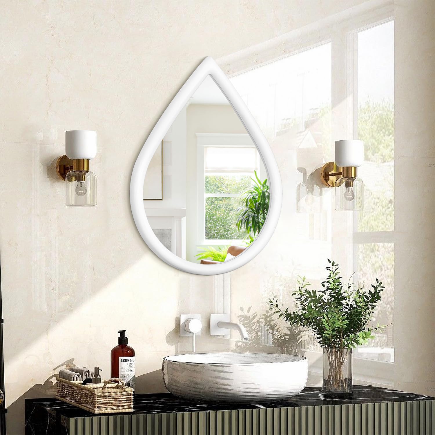 Feufoam White Wall Mirror Small Rustic Farmhouse Teardrop Mirrors Wood Framed Decorative Mirrors Unique Vanity Mirrors For Bathroom Bedroom Entryway Living Room