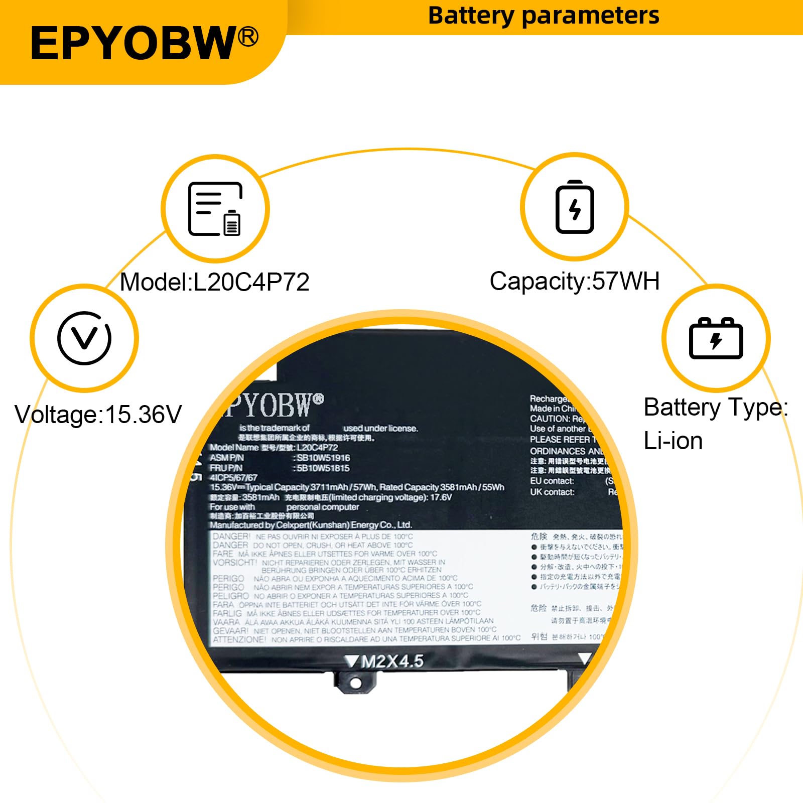 Amazon.com: EPYOBW L20C4P72 Laptop Battery 57Wh Compatible with