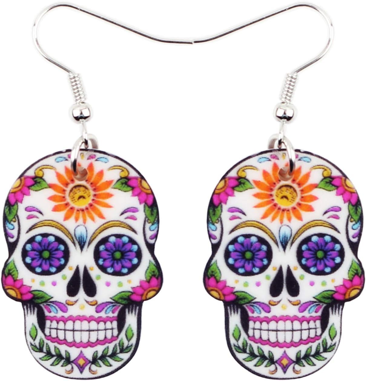 Bonsny Acrylic Drop Dangle Halloween Skeleton Skull Earrings Punk Jewelry For Women Gift