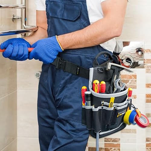 Miniatura 6 de MELOTOUGH Bolsa de herramientas para electricista, bolsas para cinturón de herramientas, múltiples bolsillos, organizador de herramientas para