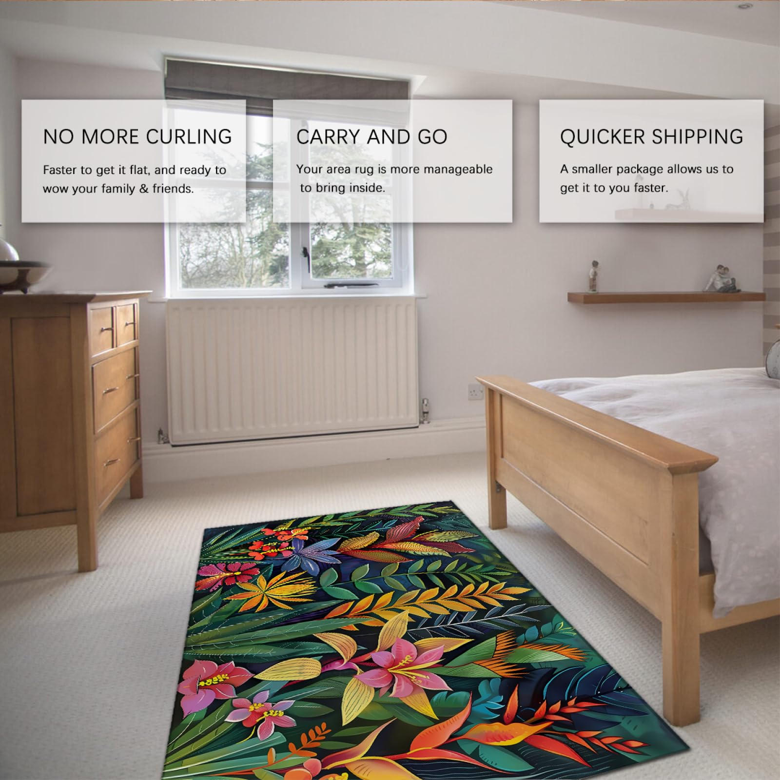 Bunte Blumen Kinderzimmerteppich 60x100cm - grüne Pflanzen Türmatte moderner stilvoller Wohnzimmer dekorativer Teppich leichte Faltbare Teppiche für das Schlafzimmer