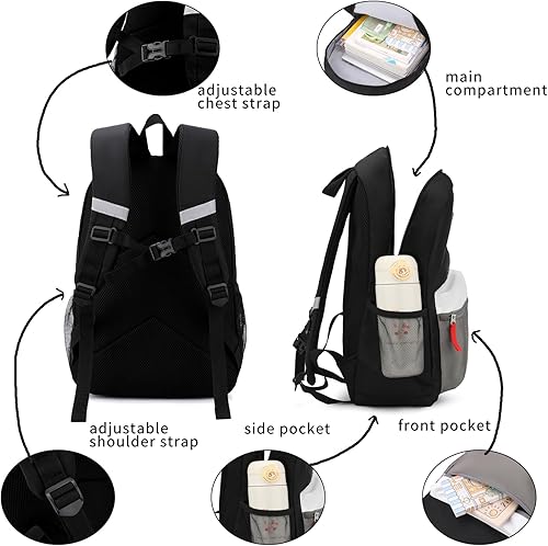 Miniatura 4 de Mochila para niños pequeños, mochila preescolar de 12 pulgadas para niños y niñas de 2 a 4 años, mochila preescolar con hebilla en el pecho (negro y