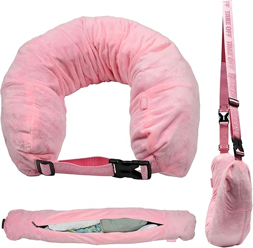 TAKE Off Stuffable Travel Neck Pillow with Secret Storage - Holds 3 Days of Essentials in Compact Design - No Filler, Ultra Soft Adjustable Comfort - Perfect for Long Flights, Road Trips & Commutes