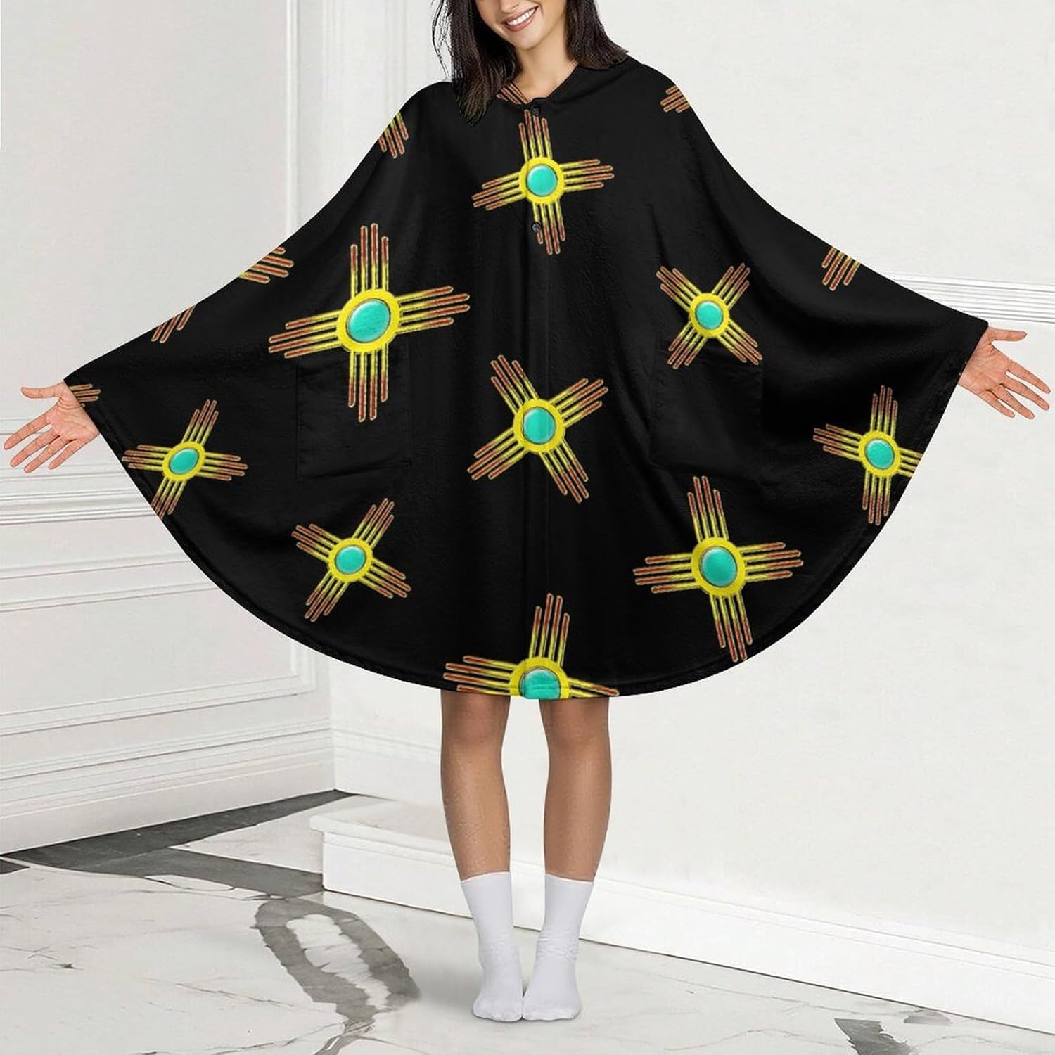 New Mexico Logo Wearable Blanket with Hooded Flannel Blankets Cape with Pocket