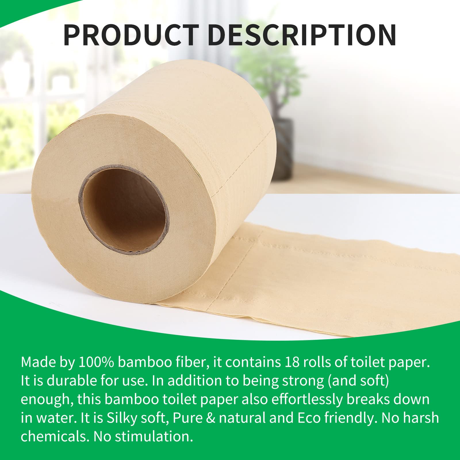 Naturalny papier toaletowy bambusowy, 4-warstwowy, 18 rolek