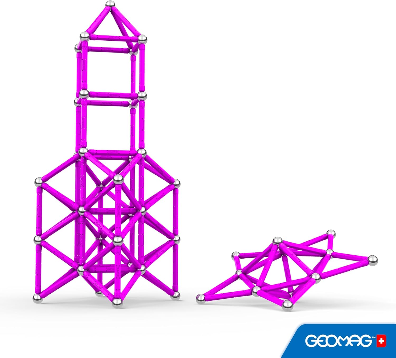 Geomag Masterbox Magnetic Toys for Kids Ages 8+, 192pc Purple Educational STEM Magnets for Kids - Swiss-Made Magnetic Blocks, Tiles and Building Toys from 100% Recycled Plastic