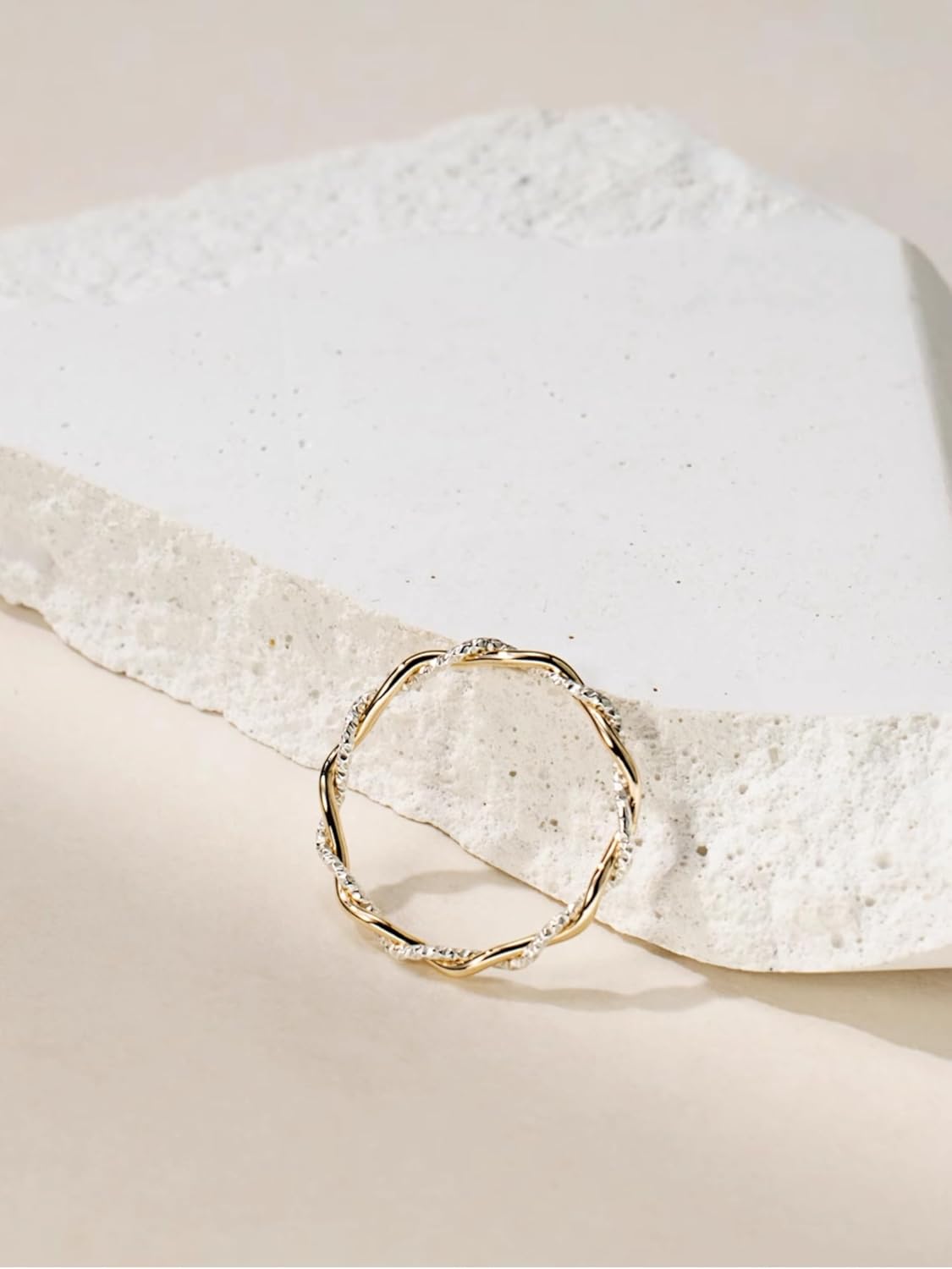 LUKRAY Braided Stacking Ring | Silver and Gold Statement Ring | S925 Sterling Silver and 14k Gold-Filled for Women | Simple and Elegant | Waterproof Everyday Wear | Stacking Ring