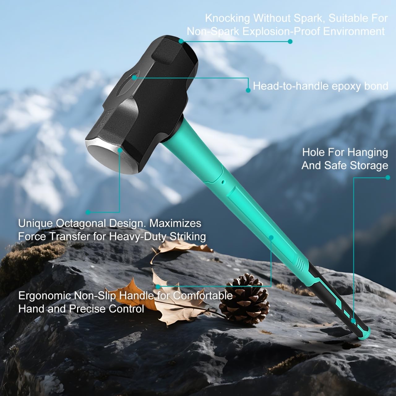 Martillo de trineo y palo con construcción resistente, mango ergonómico antideslizante en H, núcleo de fibra de vidrio, acero de alta resistencia para construcción, gestión de tierras, trabajo en el