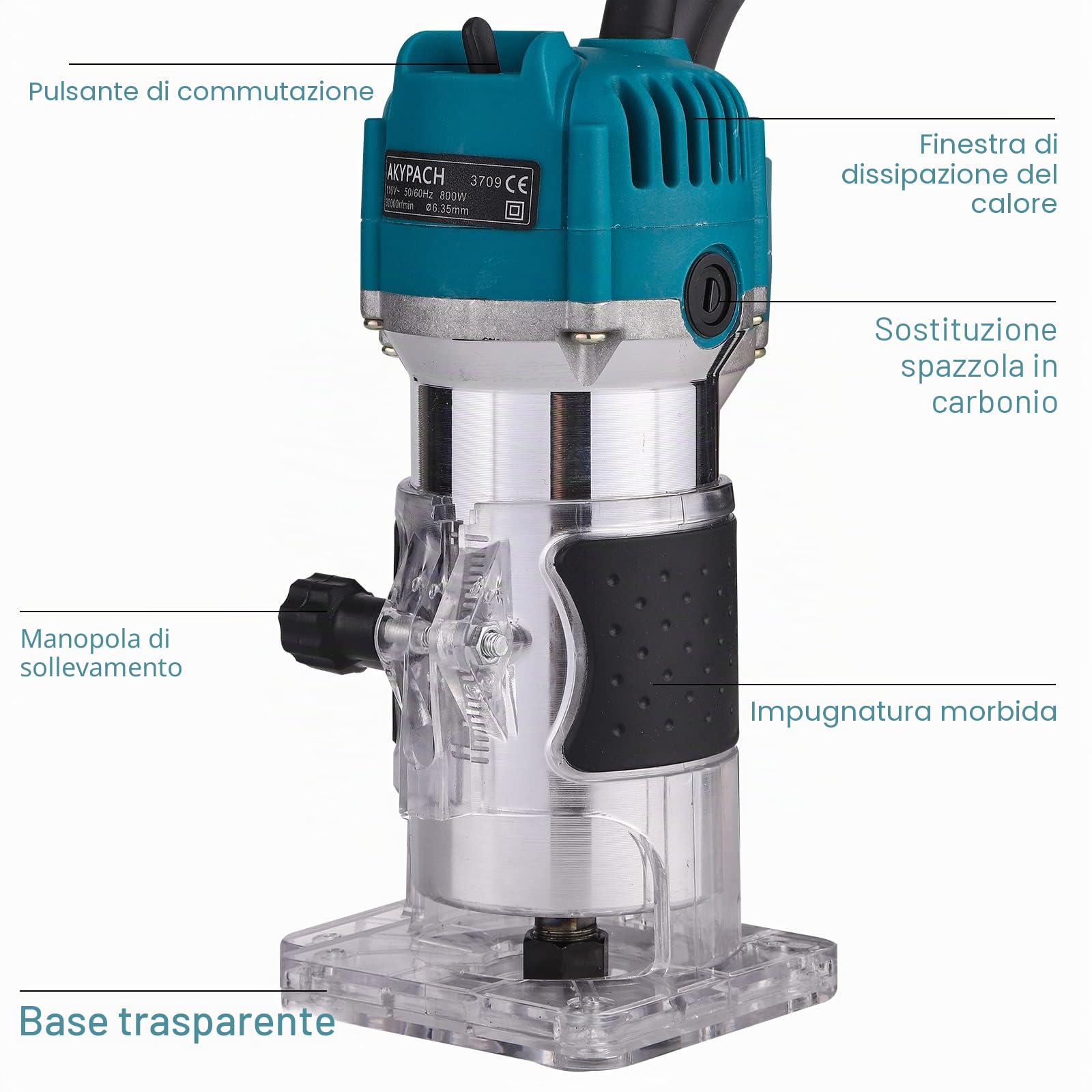 Utensile per fresatura in legno, taglierina elettrica manuale, fresatrice per laminazione, incisione, macchina a mano, Joiner 110 V, 800 W, con 15 pezzi di punte per fresatura a taglio