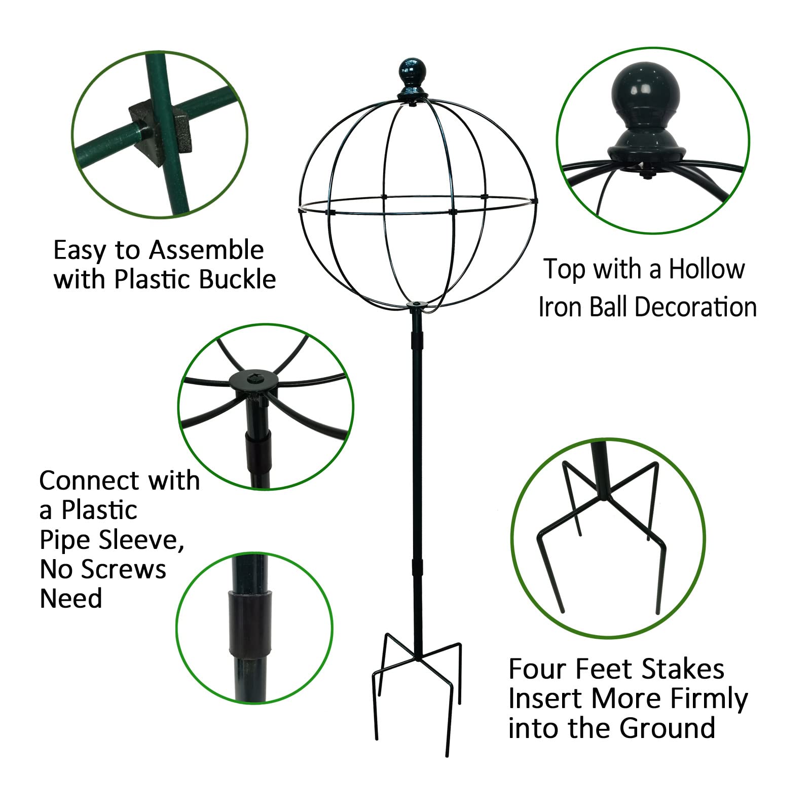 Supporto Da Giardino Sferico In Ferro,Struttura A Forma Di Lecca-lecca Per Piante Rampicanti,40x155 Cm,Ideale Per La Coltivazione Di Clematidi,Gelsomino A Vento E Girasoli,Facile Da Installare. ( Colo