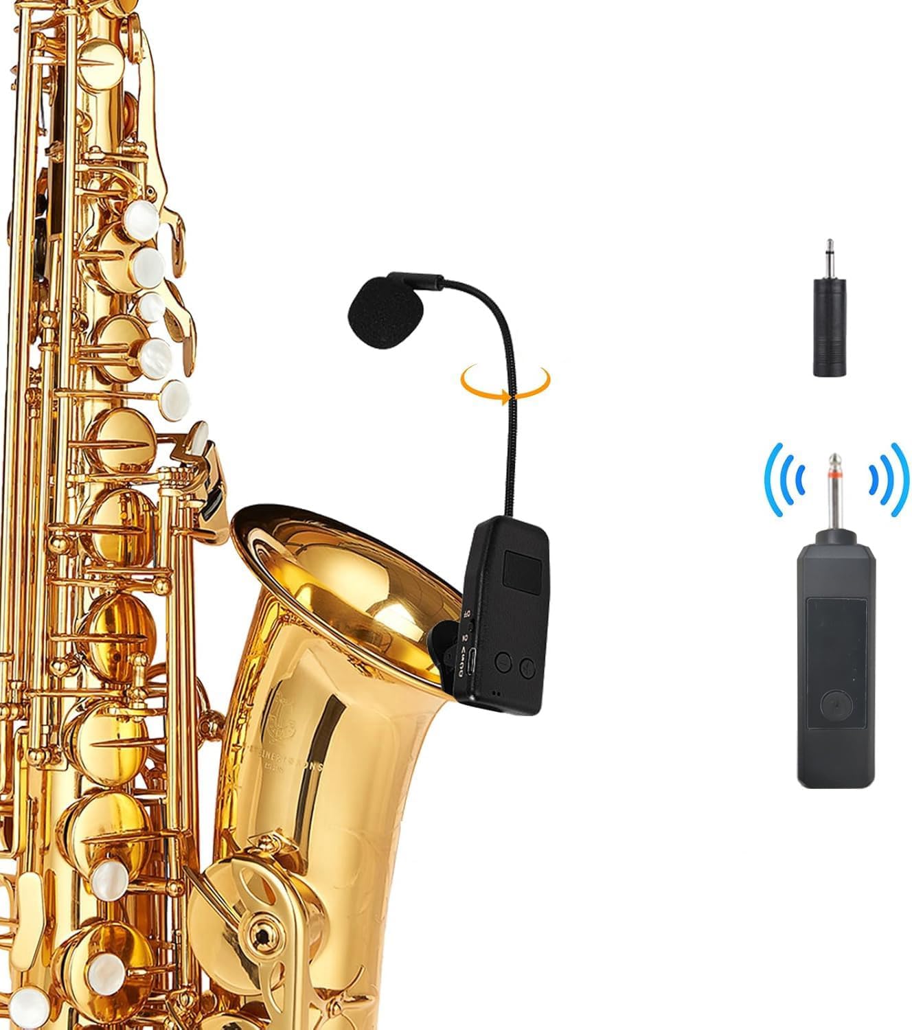 Wireless Saxophone Microphone System, Clip-on Instrument Microphone, Multi-Purpose, Wireless Receiver and Transmitter, 180 Foot Range
