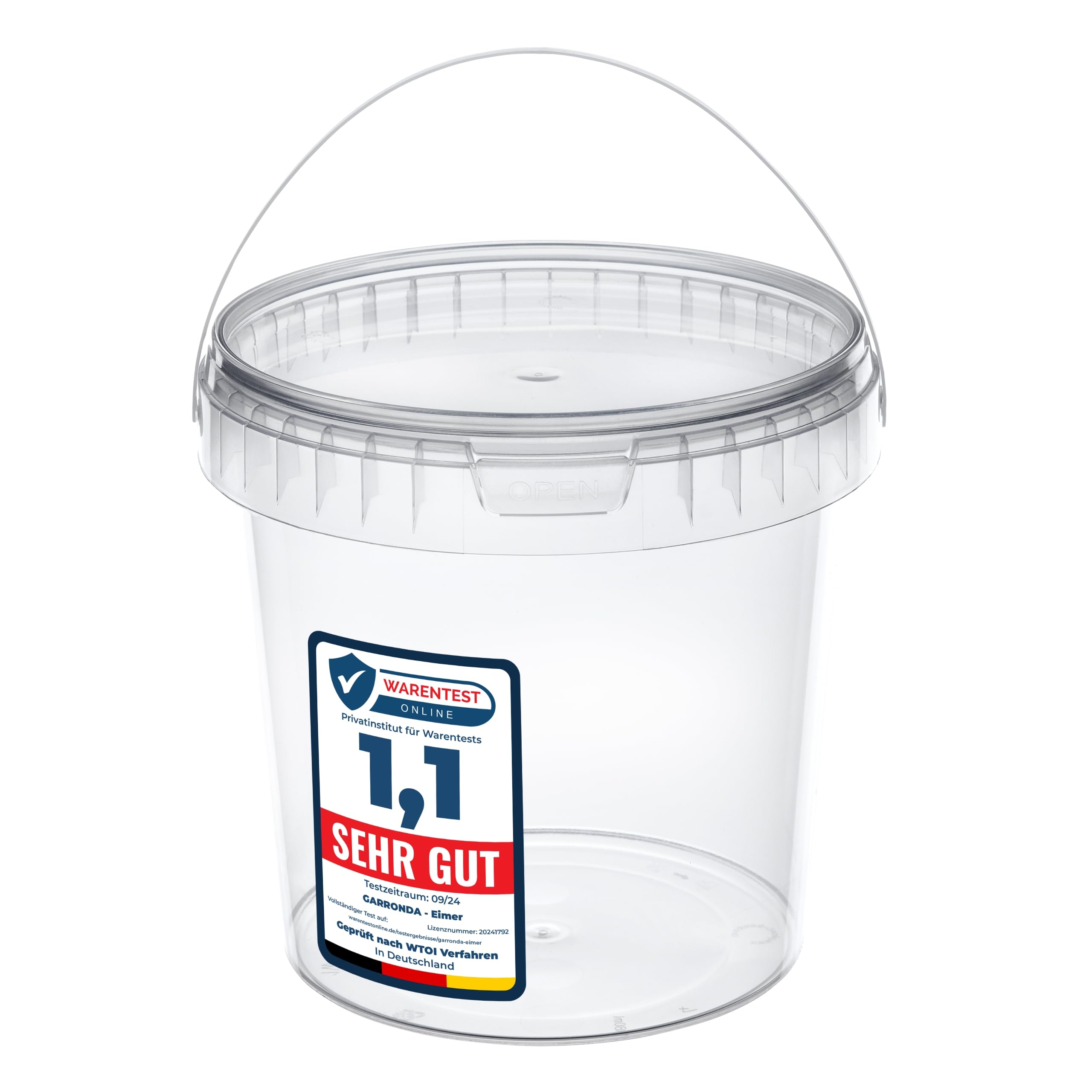 Garronda Eimer mit Deckel 1 L für die Lagerung von Lebensmittel- und Chemischen Produkten 10 Stück Transparent GD-0072