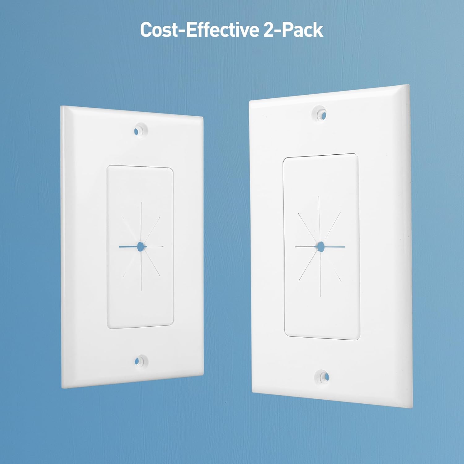 Cable Matters 2-Pack 1-Gang Wall Cable Pass Through, Cable Wall Plate with Flexible Rubber Grommet, Cord Hiding/Management Solution for Home and Office, White