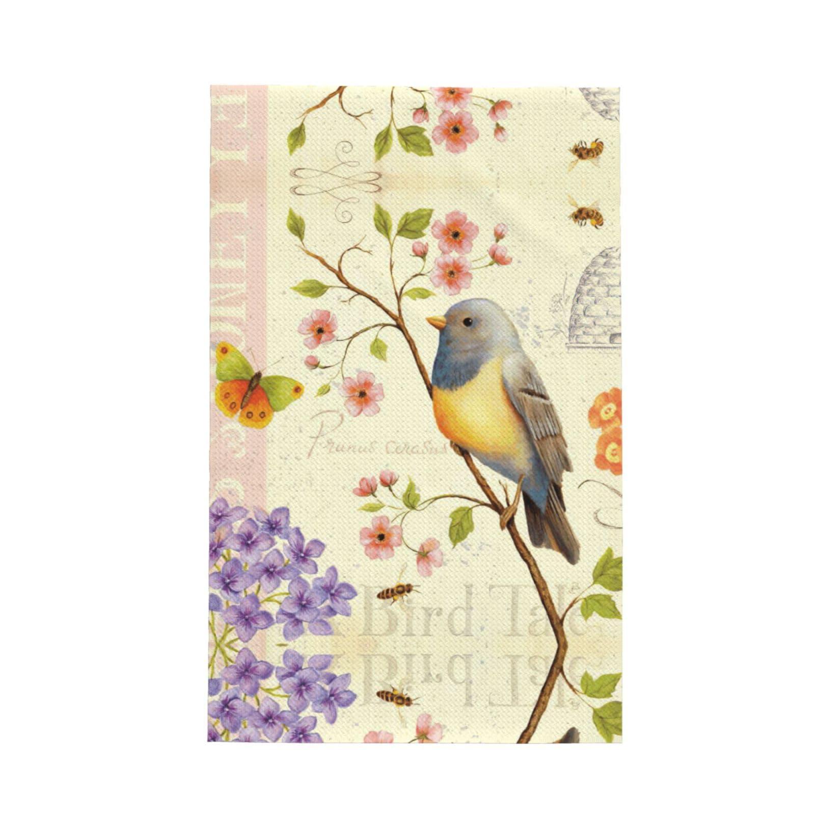 Xxahnbm Black Spring Bird And Flowers Print Waffle Kitchen Towel,Absorbent Hand Towel