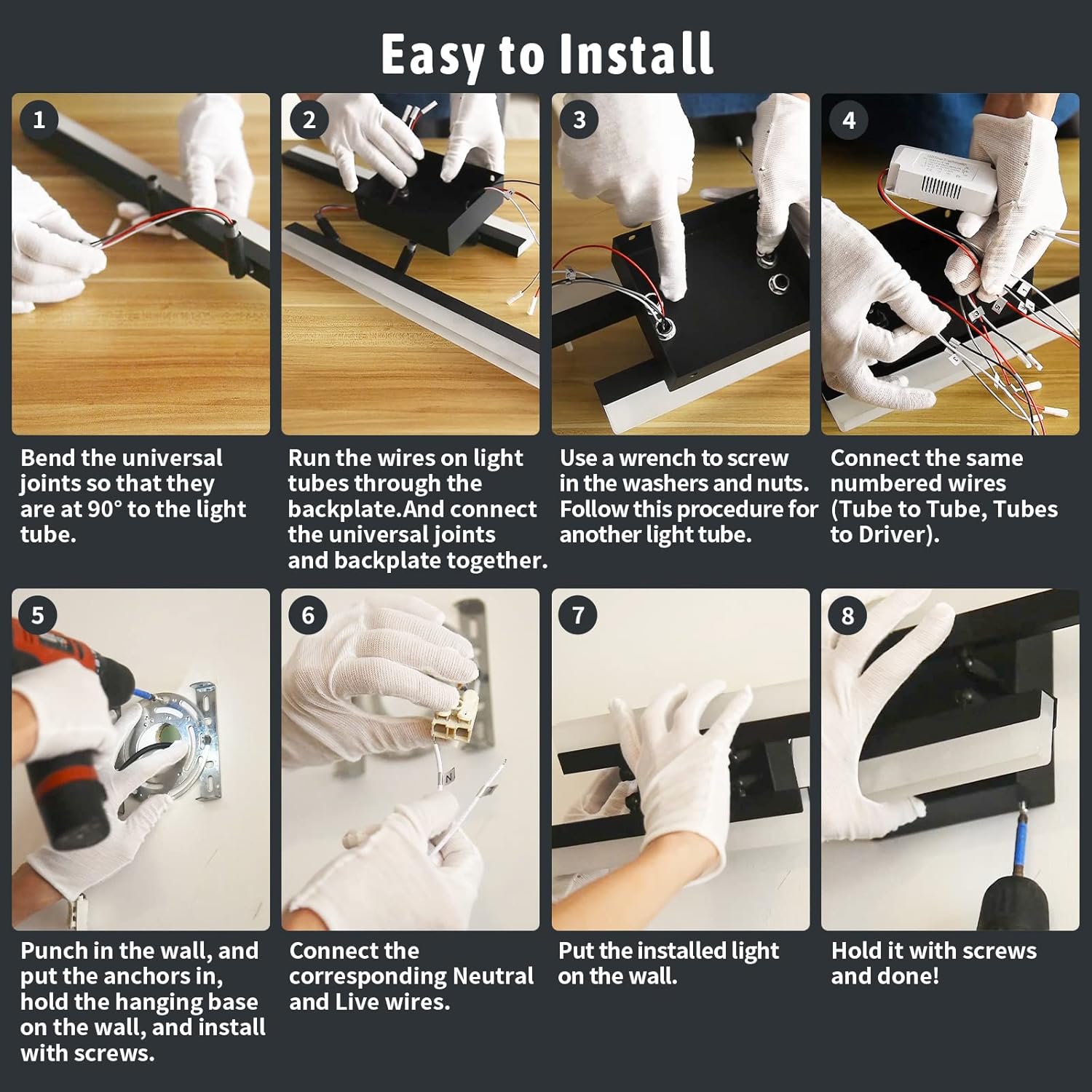 Leefact Bathroom Vanity Light 24 inch Modern LED Vanity Lighting Fixtures Over Mirror, 3000K~6000K 3 Color Temperature Dimmable 16W Black Wall Lights Fixtures for Bedroom Makeup