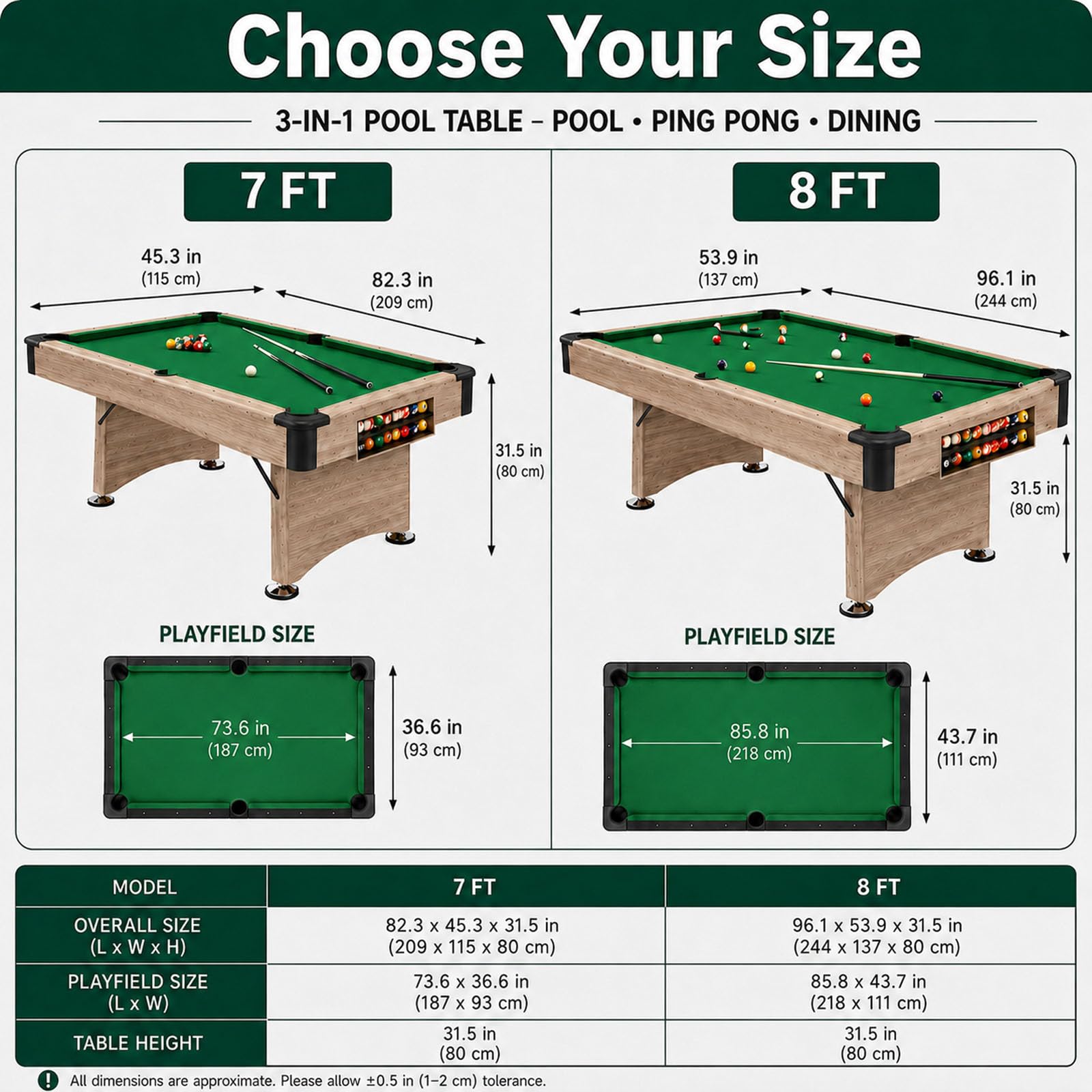 Tavolo da biliardo con tavolo da ping pong e piano da pranzo, design pieghevole per risparmiare spazio, costruzione durevole, perfetto per sala giochi o intrattenimento in famiglia