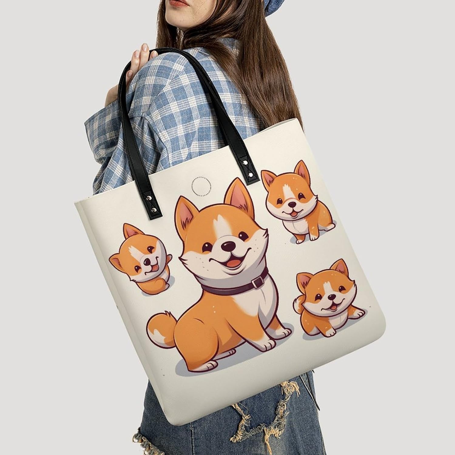 Cute Shiba Inu Dog Handbags Large Capacity, Tote Bag Stylish Slouchy, Shoulder Bags for Work Beach Travel And Shopping Grocery.