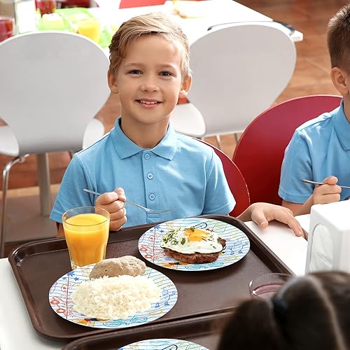 Miniatura 7 de Whaline 50 platos de papel para el regreso a clases, platos desechables redondos de 9 pulgadas y 7 pulgadas, para la temporada escolar, impresiones