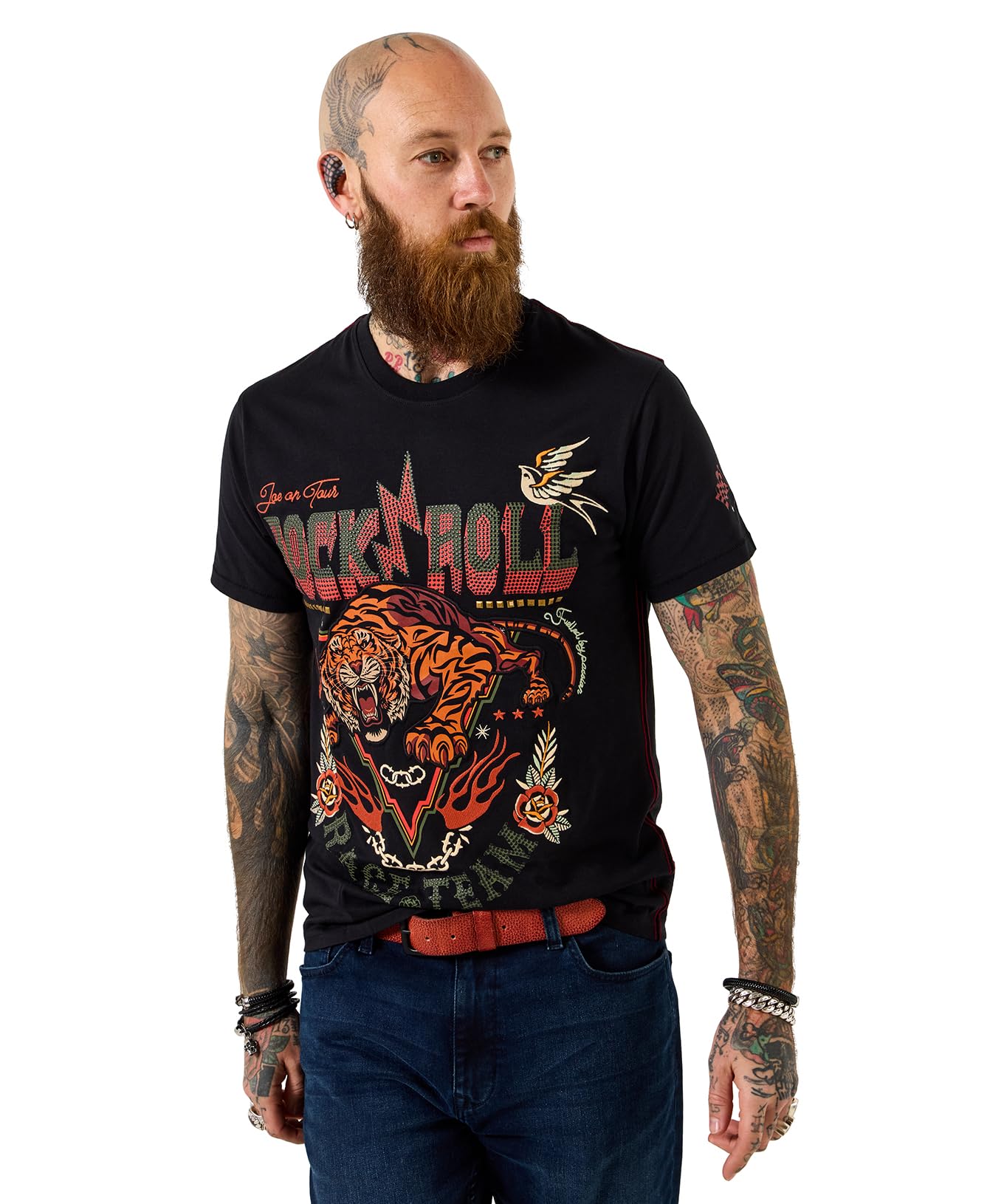 Joe Browns Men's Black Rock And Roll Tiger Graphic Tee, Regular, Uk Xl