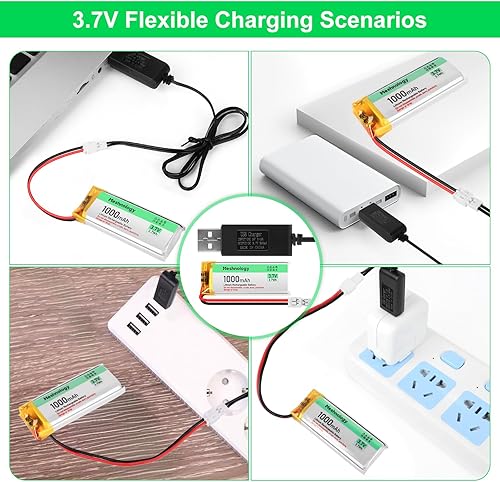 Miniatura 5 de 4 unids 3.7 V 1000 mAh Li batería con cargador USB 102050 1S LiPo batería con placa de protección cinta de goma aislada y micro JST 2.0 enchufe para