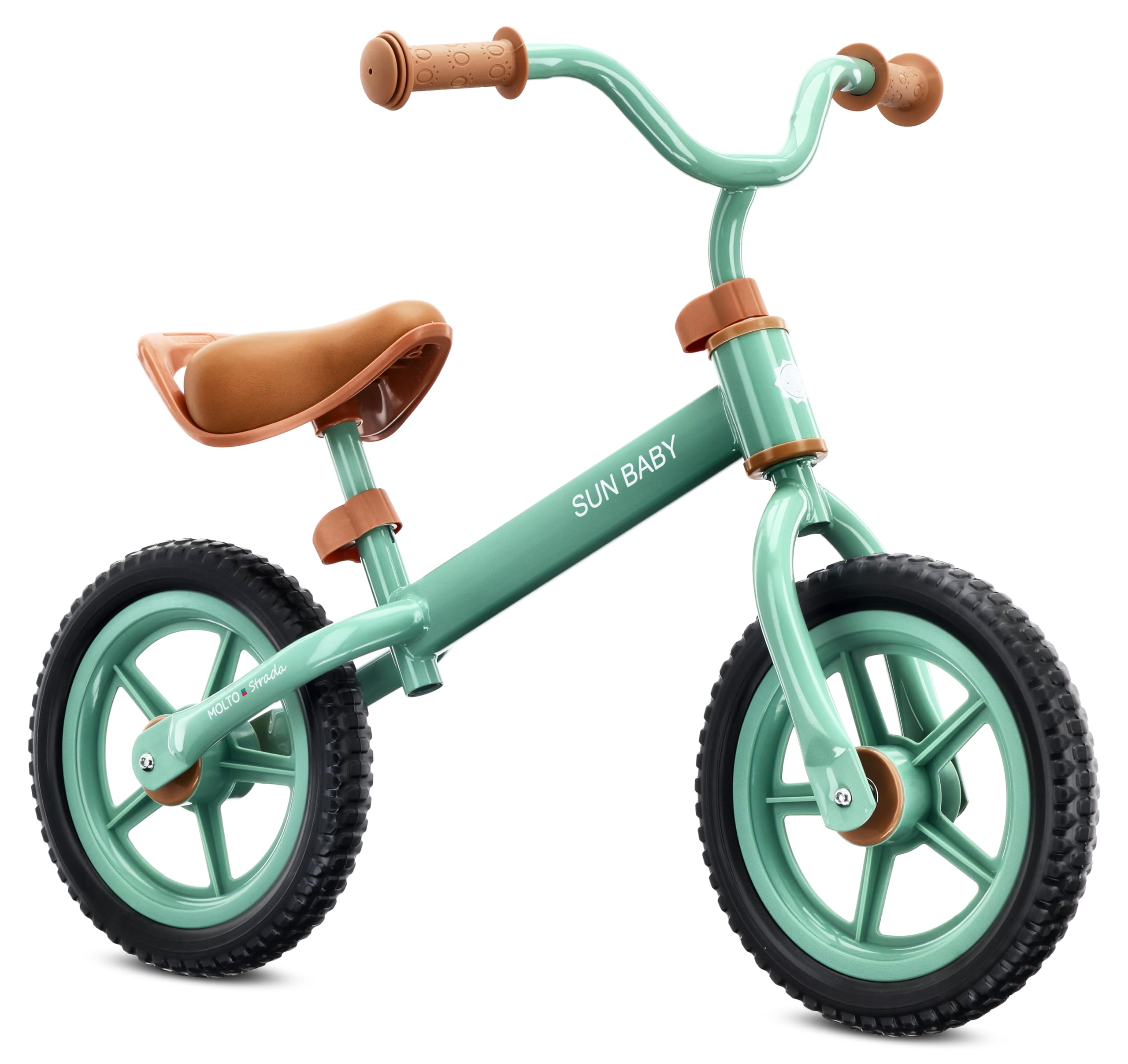 sun baby Bicicletta Senza Pedali per Bambini 2 Anni Molto Strada, max. 30 kg, – Balance Bike con pneumatici in schiuma, sella e manubrio regolabili, telaio in acciaio