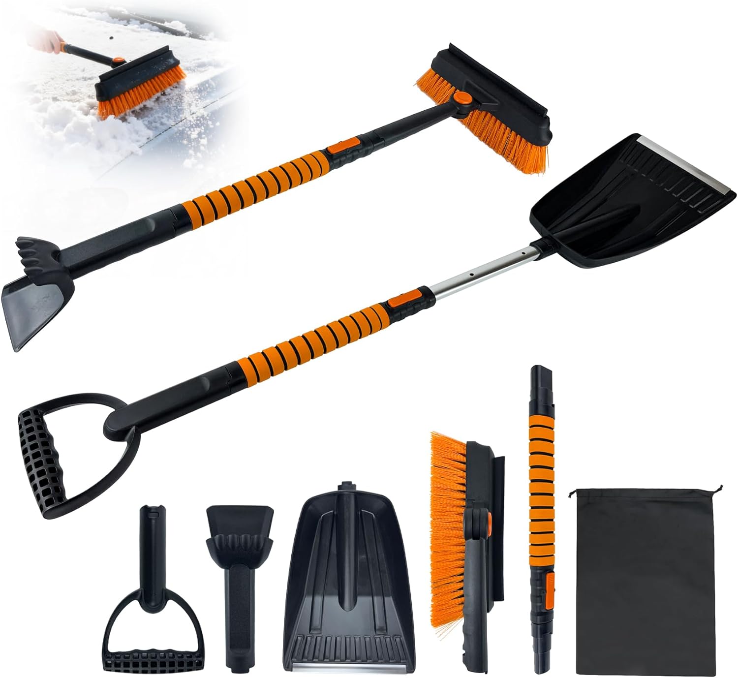 Extendable Snow Brush and Ice Scraper for Car Windshield - 45" Snow Brush for Car with 360° Rotating Head - Sturdy Snow Scraper and Ice Scraper for Sedans, SUVs, Trucks - Easy Storage